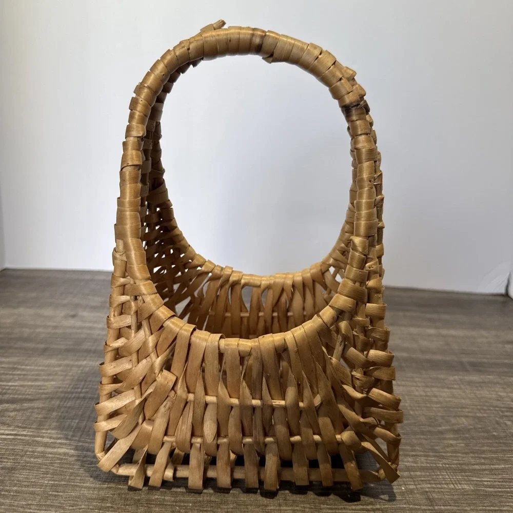 Vintage Purse Shaped Hand Woven Wood Wicker Basket